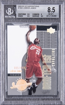 2002-03 Upper Deck Inspirations Holofoil #156A LeBron James Rookie Card (#005/499) – BGS NM-MT+ 8.5